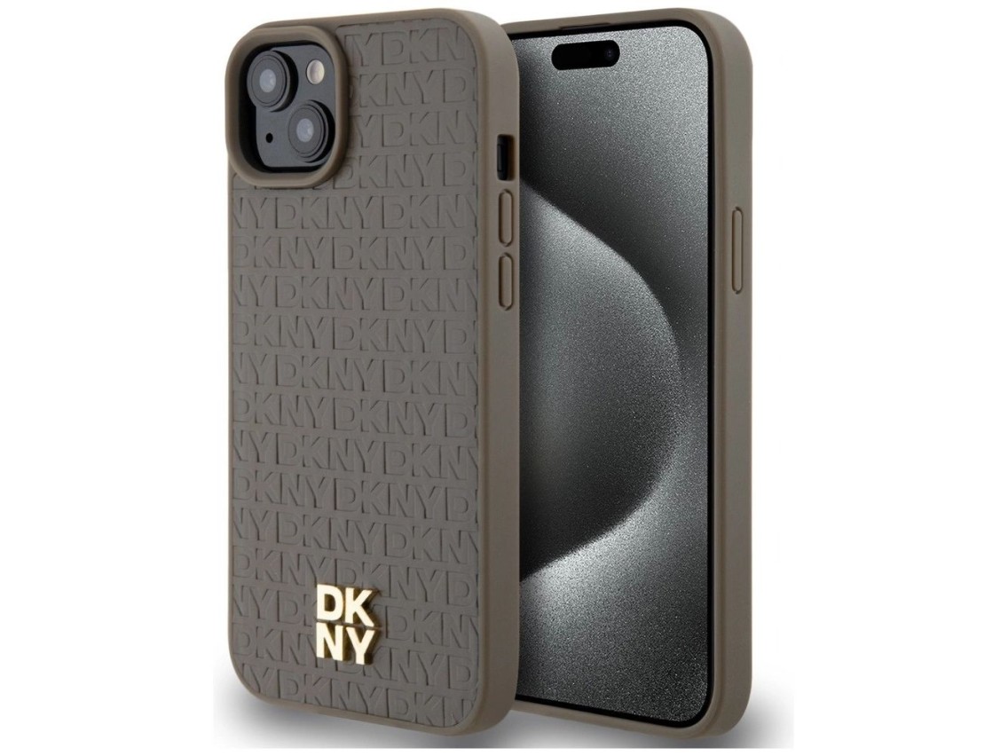 DKNY Leather Pattern Metal Logo MagSafe case for iPhone 15 / 14 / 13 - brown