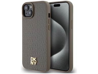 DKNY Leather Pattern Metal Logo MagSafe case for iPhone 15 / 14 / 13 - brown DKNY Leather Pattern Metal Logo MagSafe case for iPhone 15 / 14 / 13 - brown