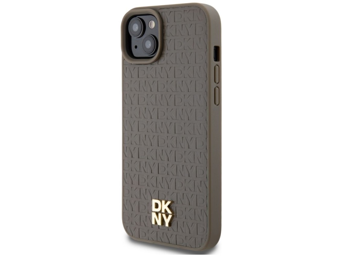 DKNY Leather Pattern Metal Logo MagSafe case for iPhone 15 / 14 / 13 - brown
