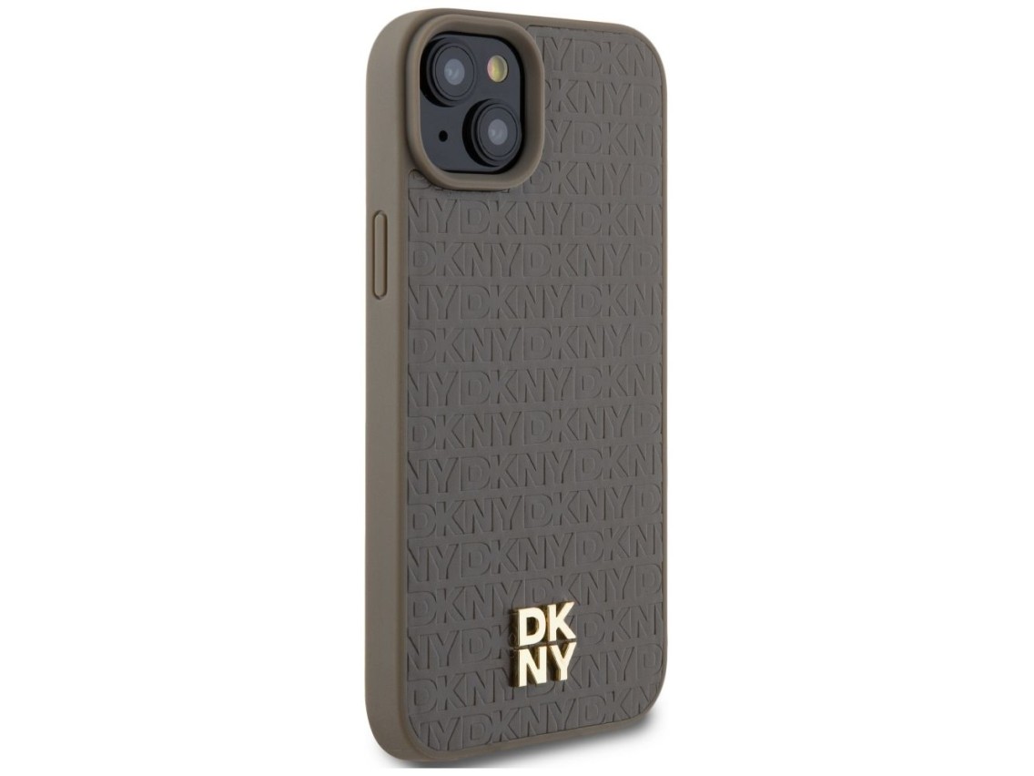 DKNY Leather Pattern Metal Logo MagSafe case for iPhone 15 / 14 / 13 - brown