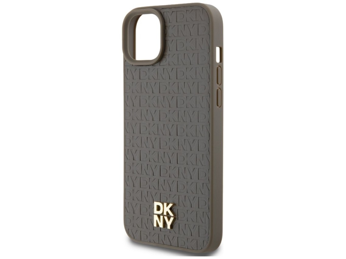 DKNY Leather Pattern Metal Logo MagSafe case for iPhone 15 / 14 / 13 - brown