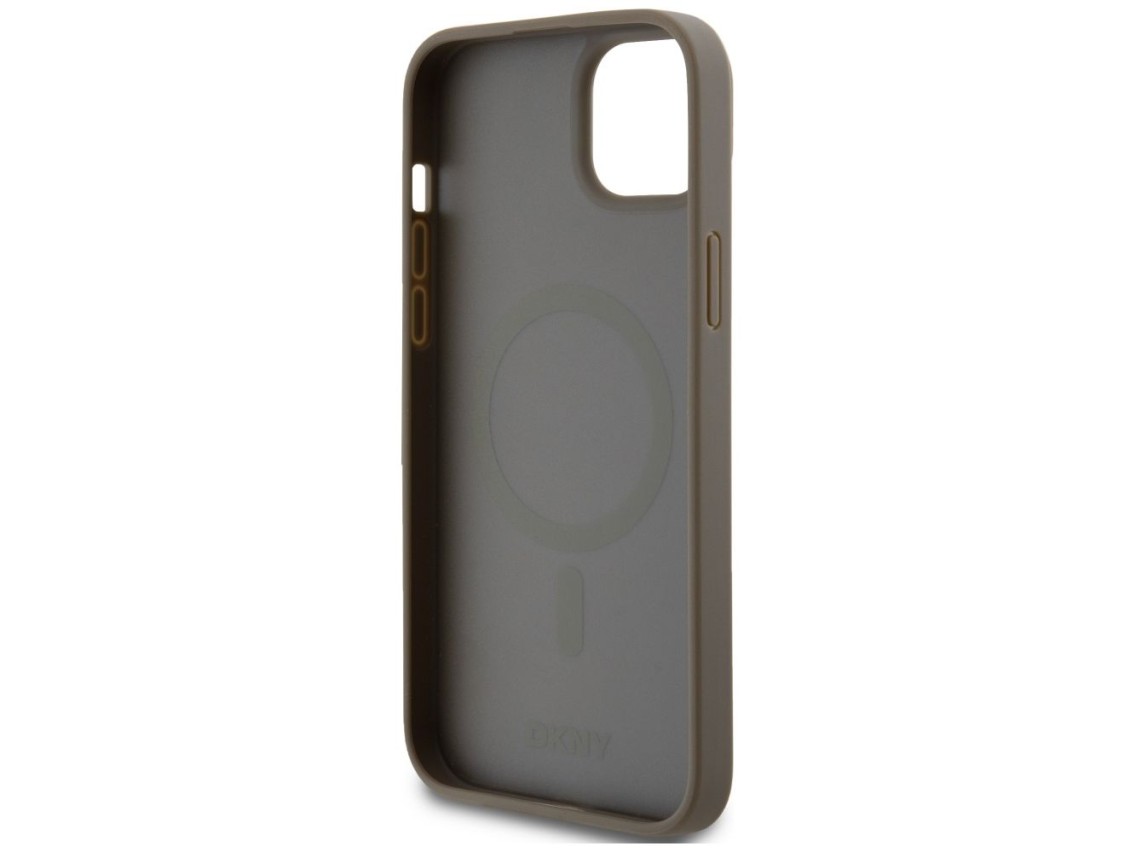 DKNY Leather Pattern Metal Logo MagSafe case for iPhone 15 / 14 / 13 - brown