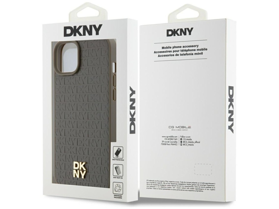 DKNY Leather Pattern Metal Logo MagSafe case for iPhone 15 / 14 / 13 - brown