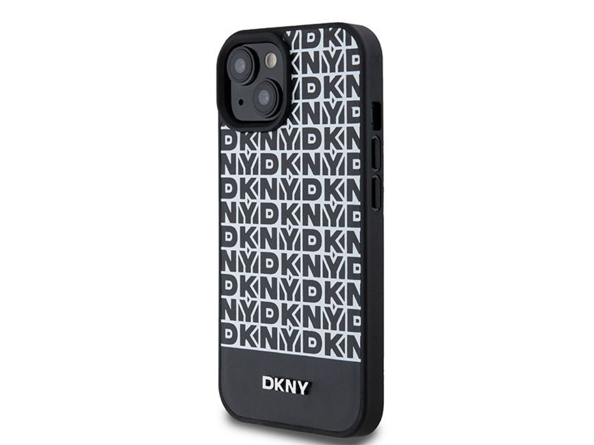 DKNY Leather Printed Pattern Metal Logo MagSafe Case for iPhone 15/14/13 - Black