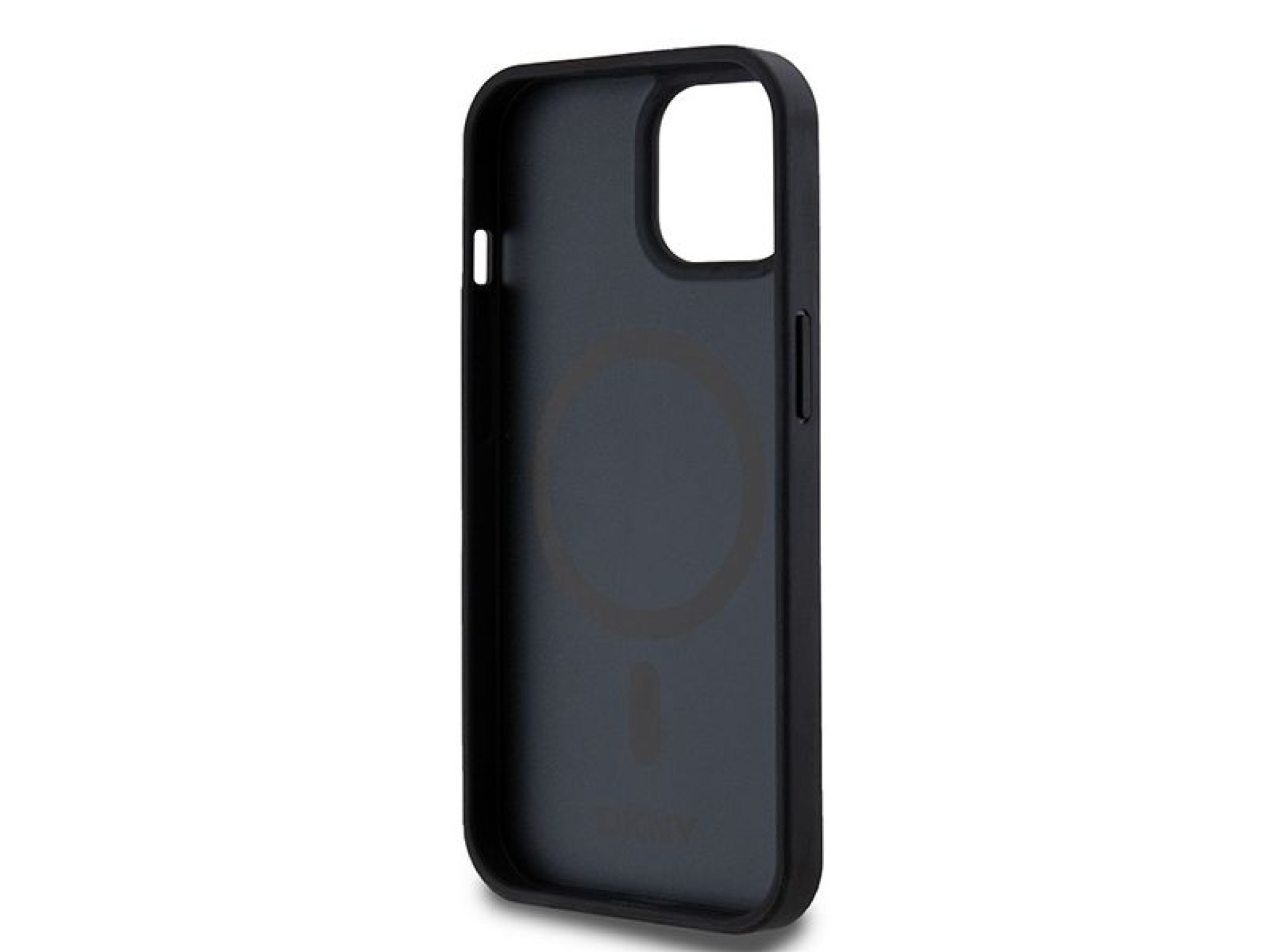 DKNY Leather Printed Pattern Metal Logo MagSafe Case for iPhone 15/14/13 - Black