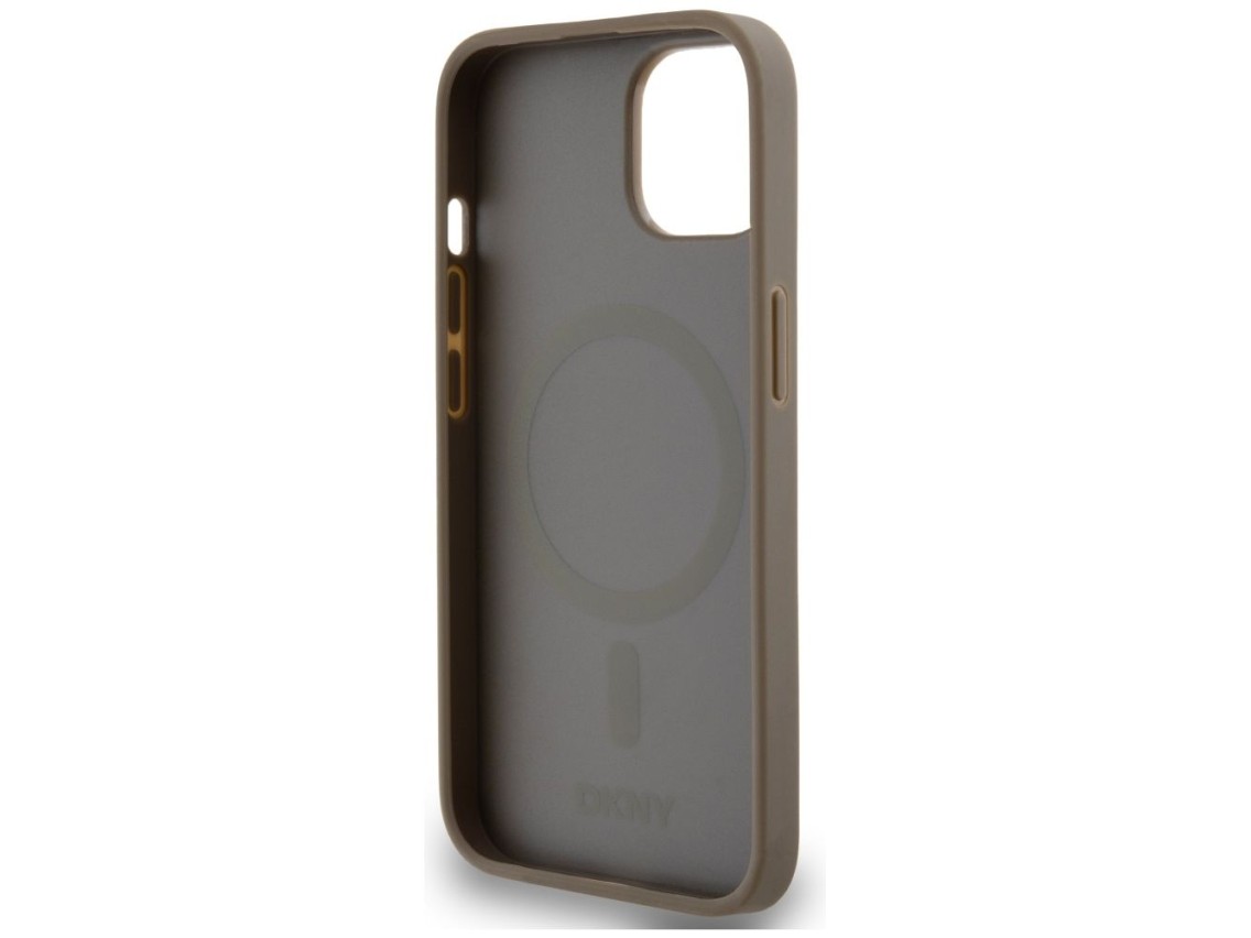 Funda DKNY de piel con estampado y logotipo metálico MagSafe para iPhone 15 / 14 / 13 - Marrón