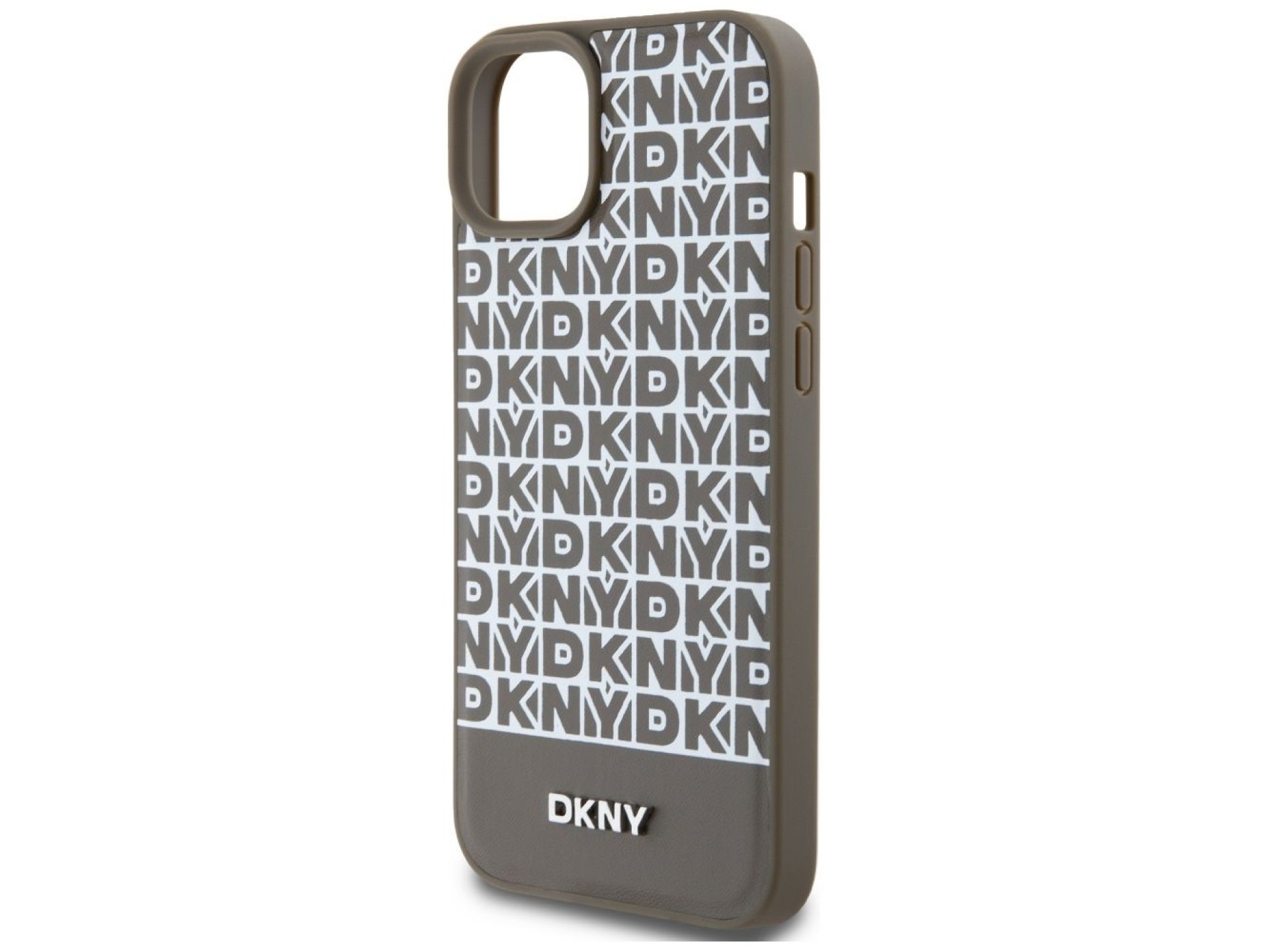 Funda DKNY de piel con estampado y logotipo metálico MagSafe para iPhone 15 / 14 / 13 - Marrón