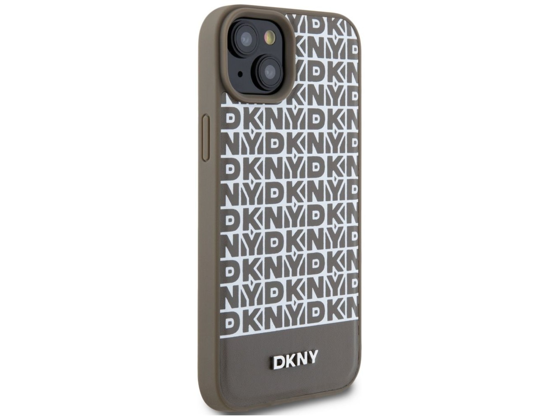 Funda DKNY de piel con estampado y logotipo metálico MagSafe para iPhone 15 / 14 / 13 - Marrón