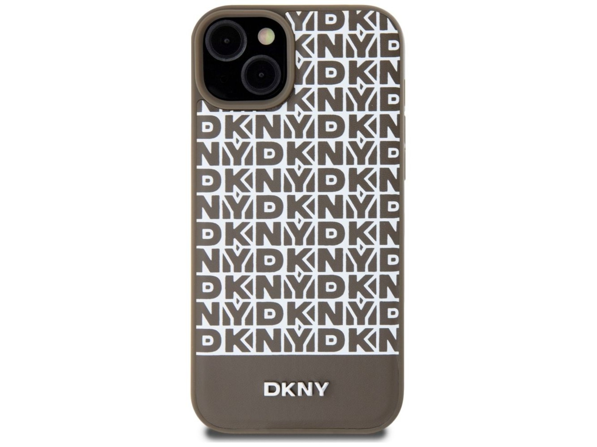 Funda DKNY de piel con estampado y logotipo metálico MagSafe para iPhone 15 / 14 / 13 - Marrón