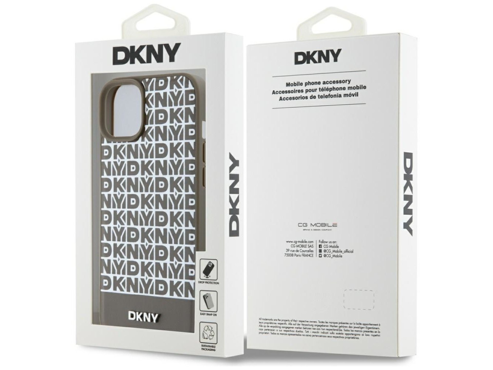 Funda DKNY de piel con estampado y logotipo metálico MagSafe para iPhone 15 / 14 / 13 - Marrón