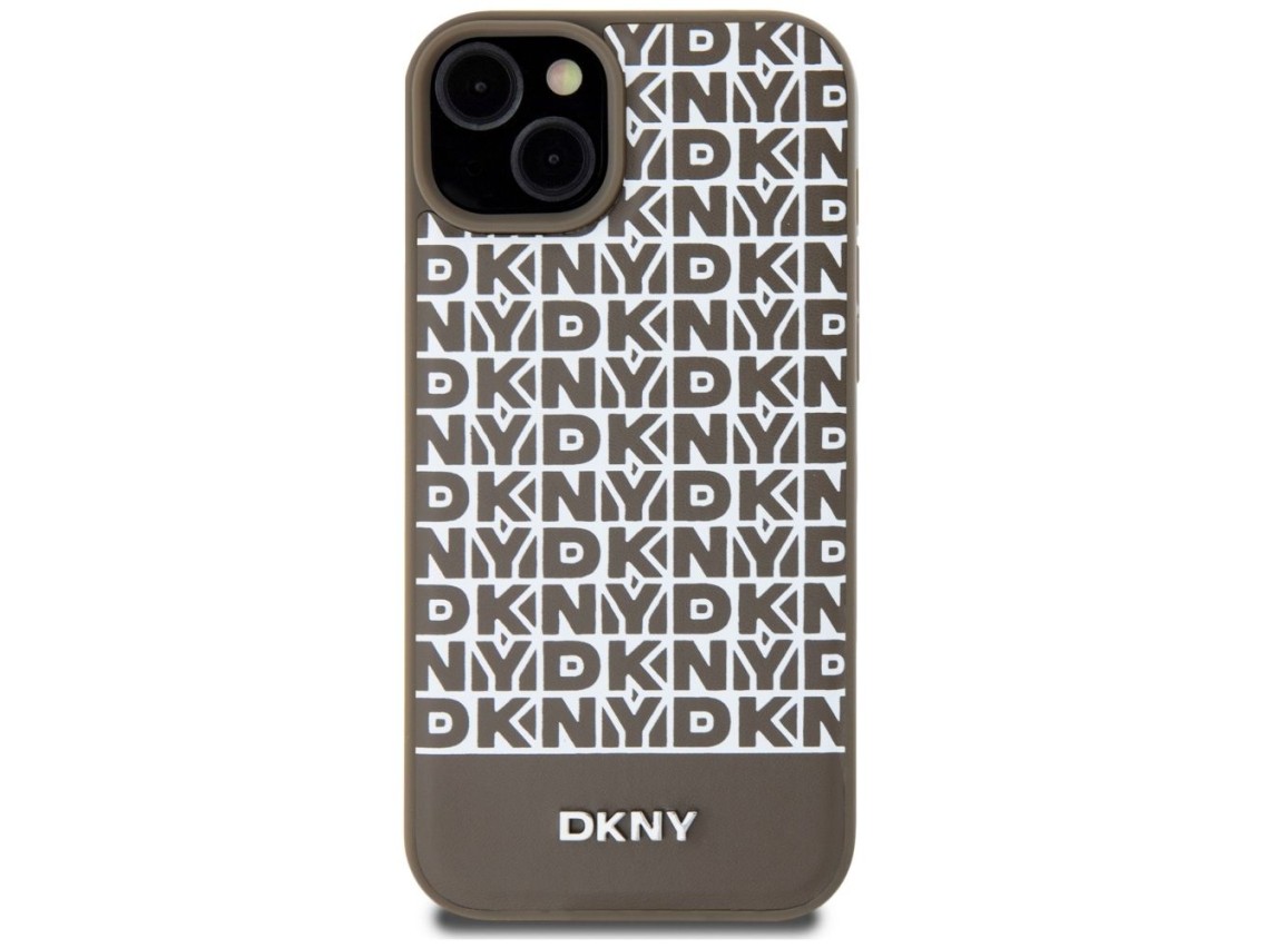 Funda DKNY de piel con estampado y logotipo metálico MagSafe para iPhone 15 / 14 / 13 - Marrón