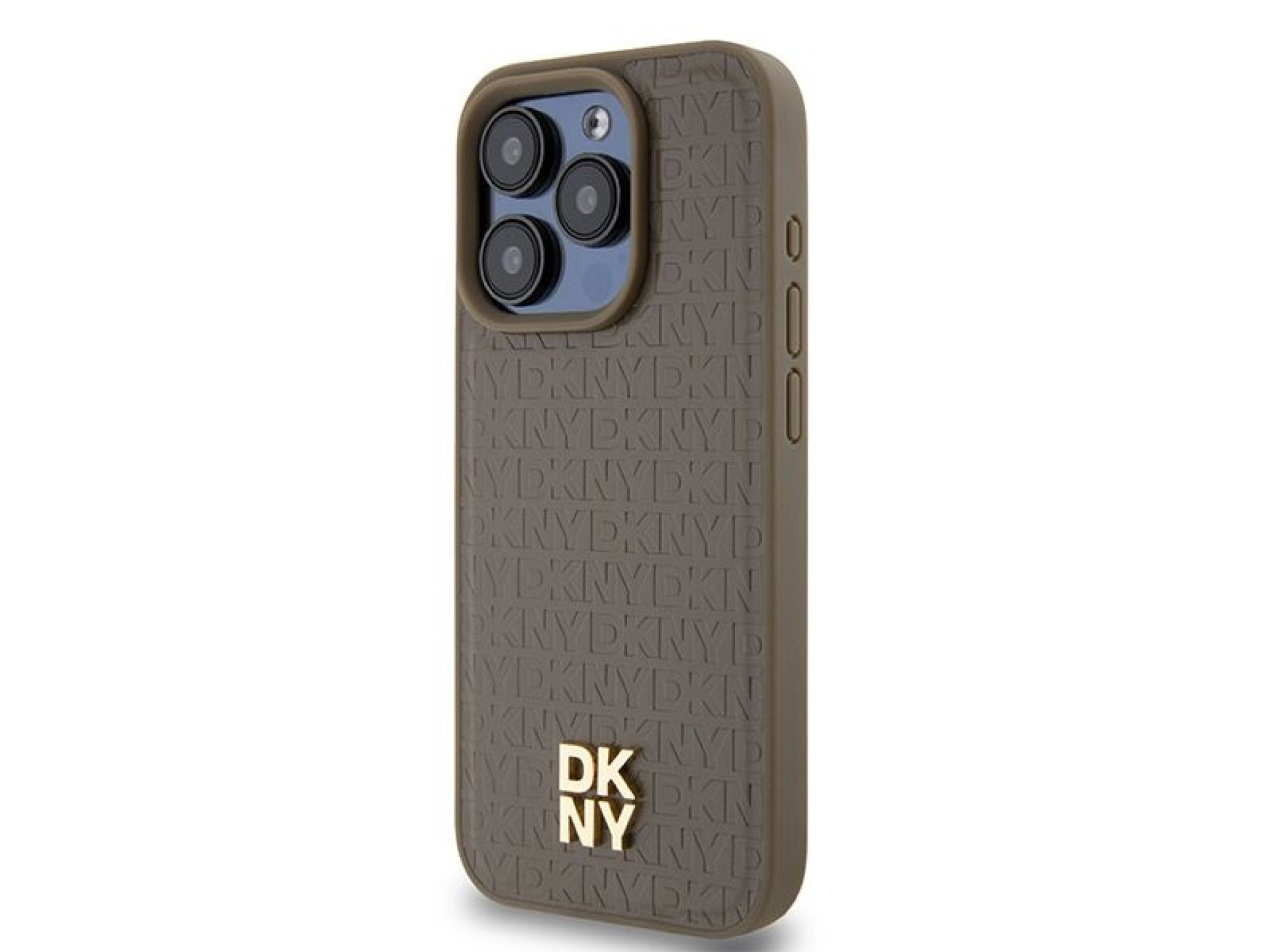 DKNY Leather Pattern Metal Logo MagSafe Case for iPhone 15 Pro Max - Brown