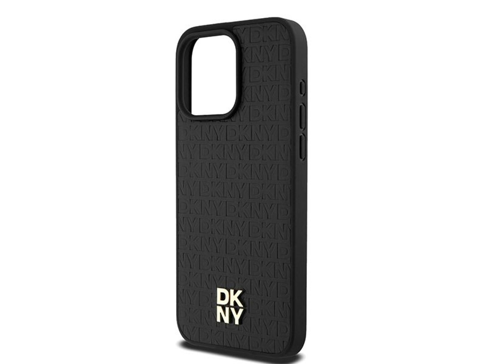 DKNY Leather Monogram Pattern Metal Logo MagSafe Case for iPhone 15 Pro Max - Black