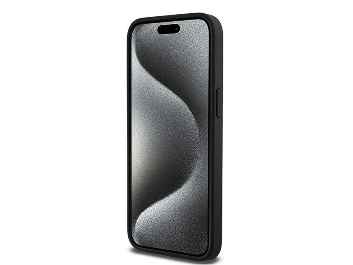 DKNY Leather Monogram Pattern Metal Logo MagSafe Case for iPhone 15 Pro Max - Black