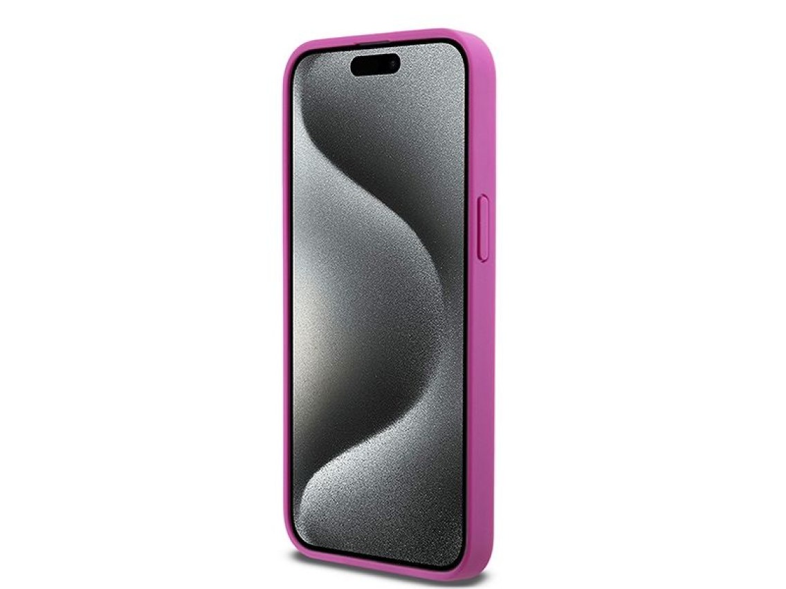 DKNY Leather Monogram Pattern Metal Logo MagSafe Case for iPhone 15 Pro Max - Pink