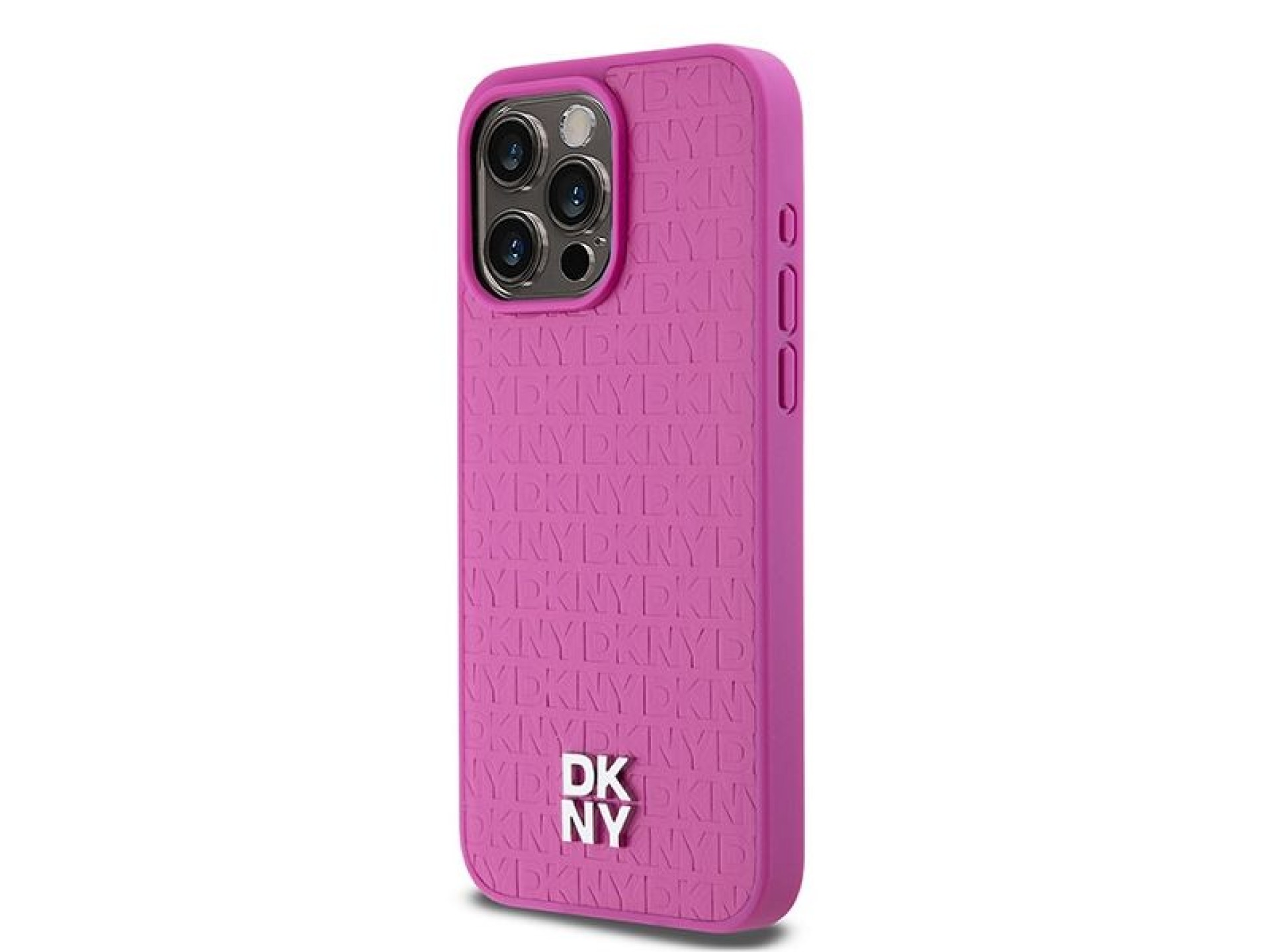 DKNY Leather Monogram Pattern Metal Logo MagSafe Case for iPhone 15 Pro Max - Pink