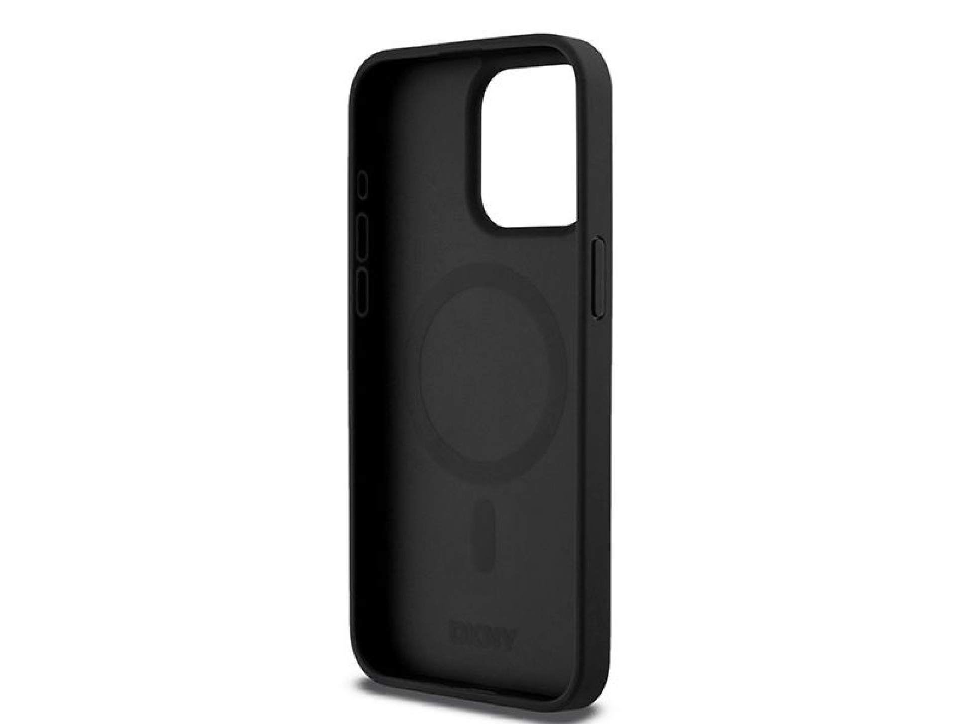 DKNY Leather Monogram Pattern Metal Logo MagSafe Case for iPhone 15 Pro Max - Black