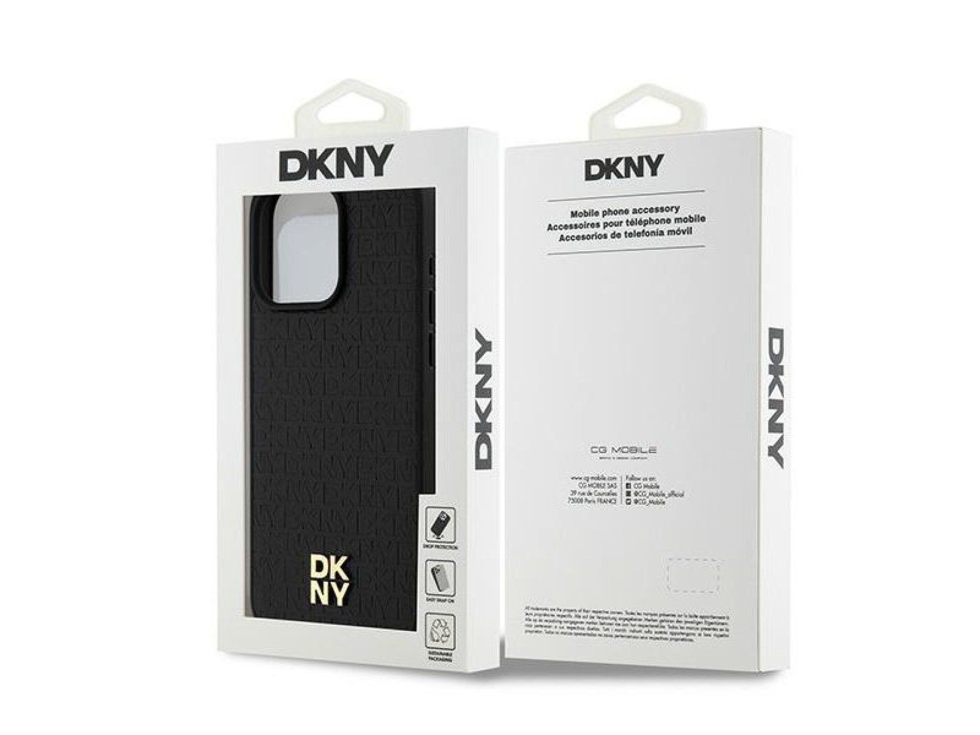 DKNY Leather Monogram Pattern Metal Logo MagSafe Case for iPhone 15 Pro Max - Black