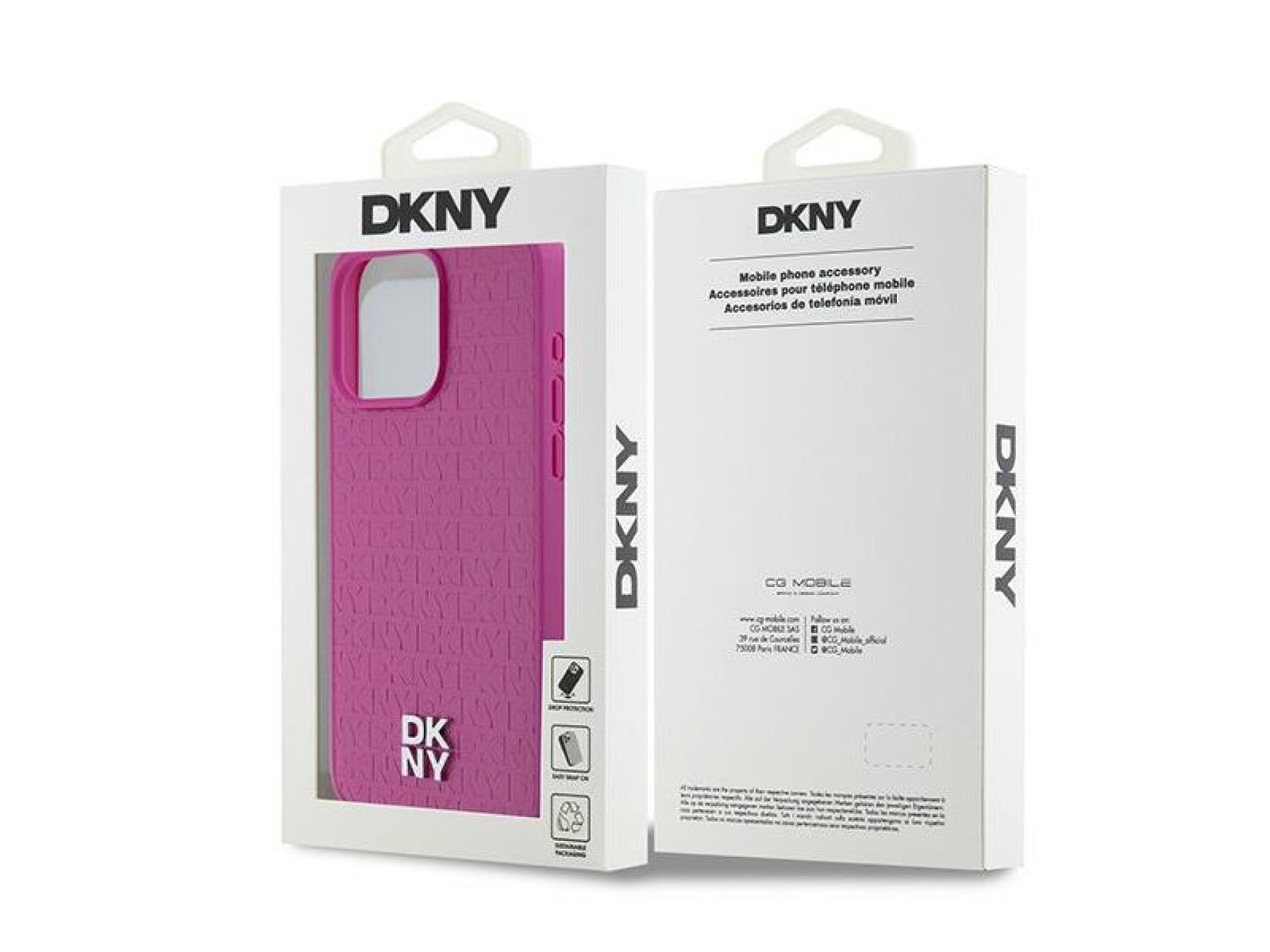DKNY Leather Monogram Pattern Metal Logo MagSafe Case for iPhone 15 Pro Max - Pink