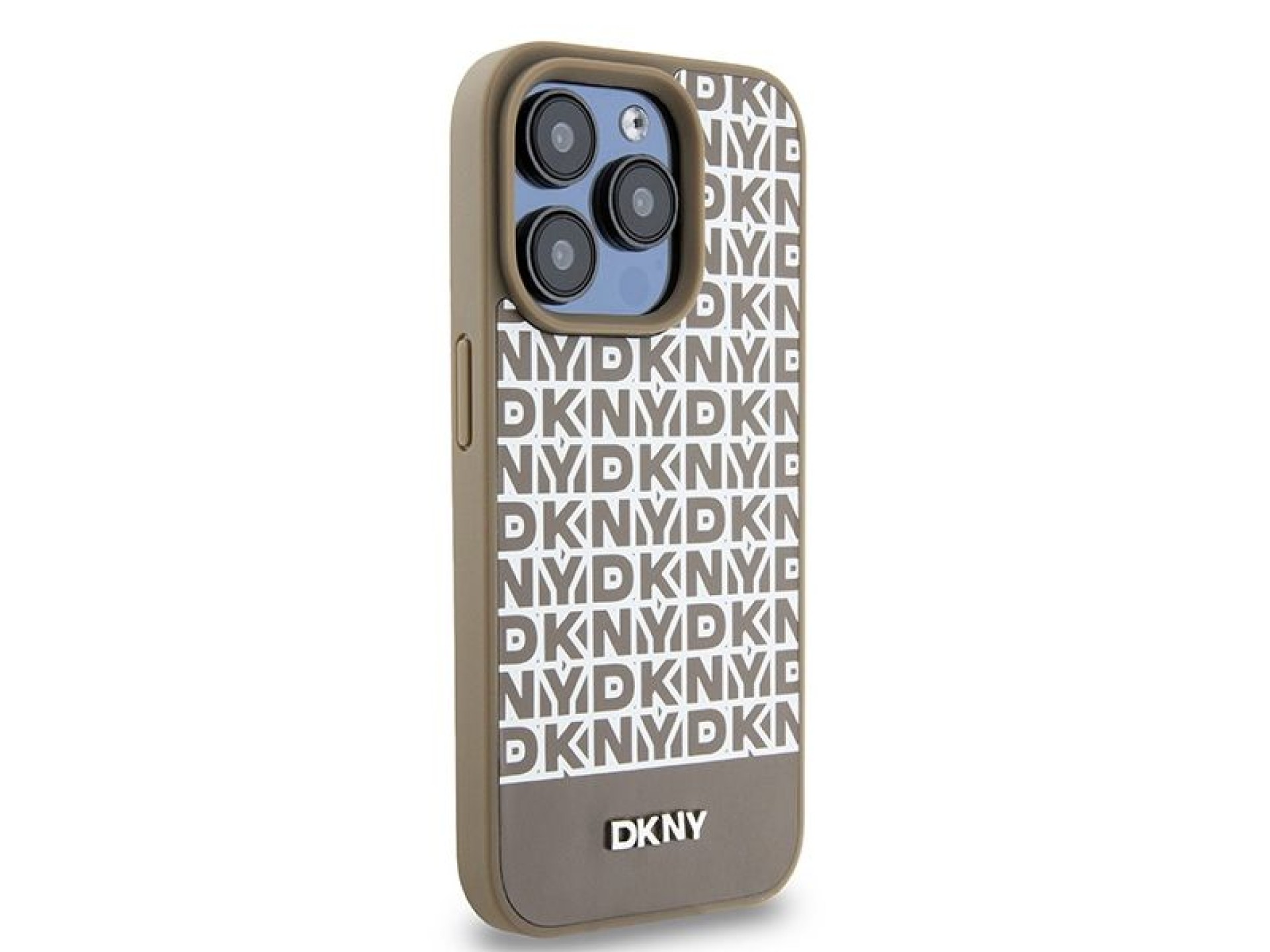 DKNY Leather Printed Pattern Metal Logo MagSafe Case for iPhone 15 Pro Max - Brown
