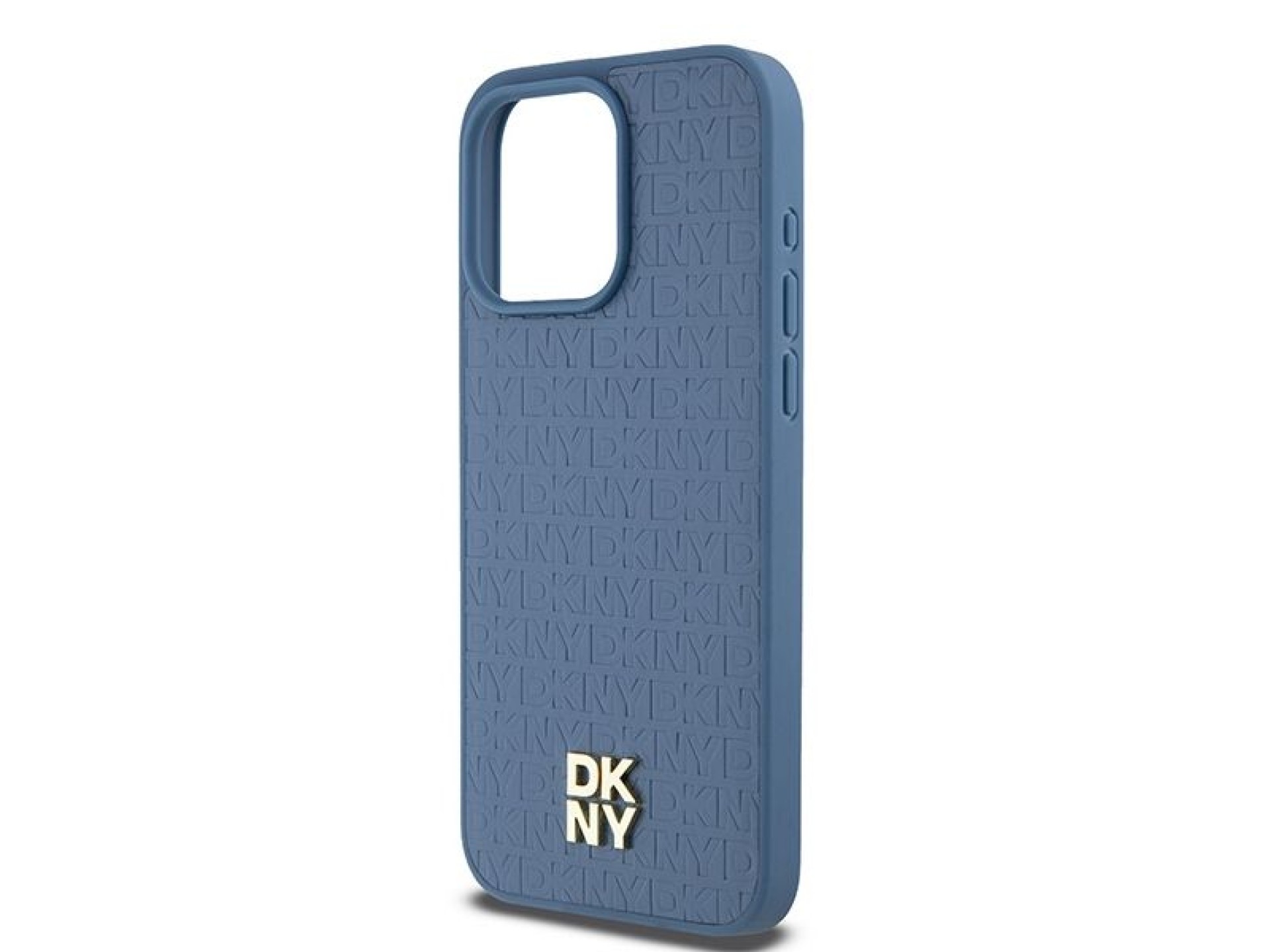 DKNY Leather Monogram Pattern Metal Logo MagSafe Case for iPhone 15 Pro Max - Blue