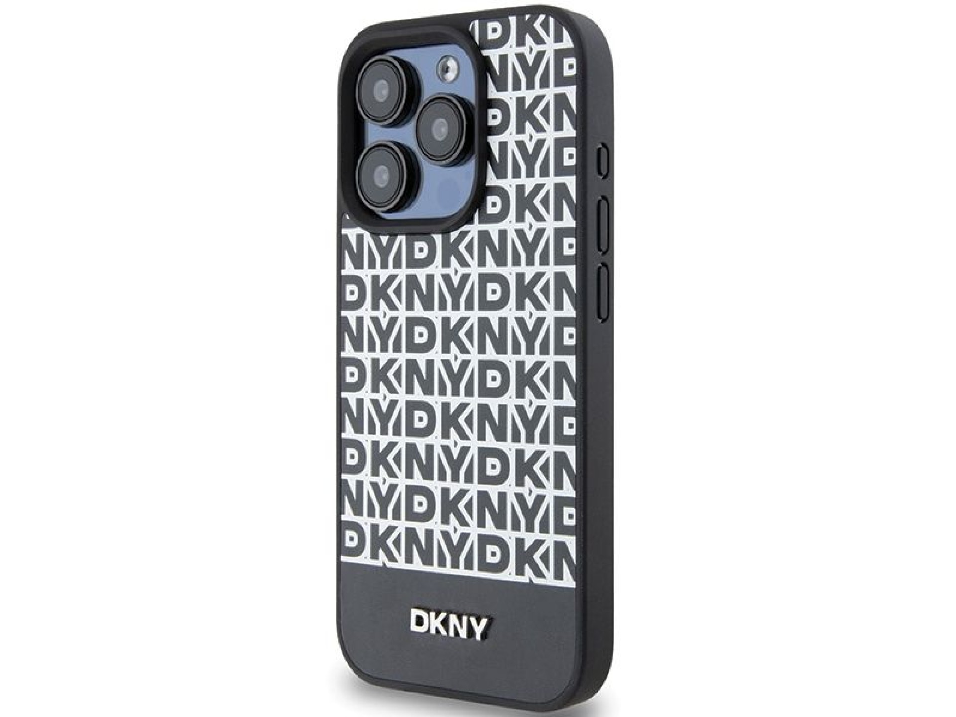 DKNY Leather Printed Pattern Metal Logo MagSafe Case for iPhone 15 Pro Max - Black