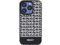 DKNY Leather Printed Pattern Metal Logo MagSafe Case for iPhone 15 Pro Max - Black
