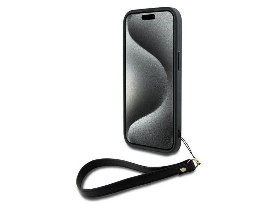 DKNY Wrist Strap Stock Logo case for iPhone 14 / 15 / 13 - black