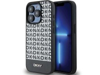 DKNY Leather Printed Pattern Metal Logo MagSafe Case for iPhone 15 Pro Max - Black