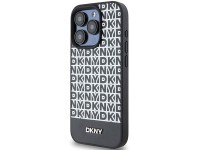 DKNY Leather Printed Pattern Metal Logo MagSafe Case for iPhone 15 Pro Max - Black