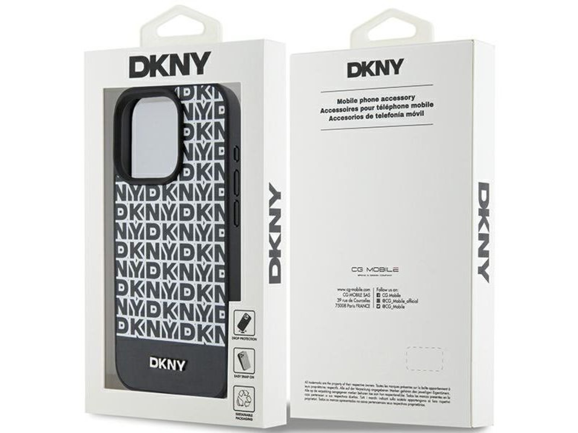 DKNY Leather Printed Pattern Metal Logo MagSafe Case for iPhone 15 Pro Max - Black