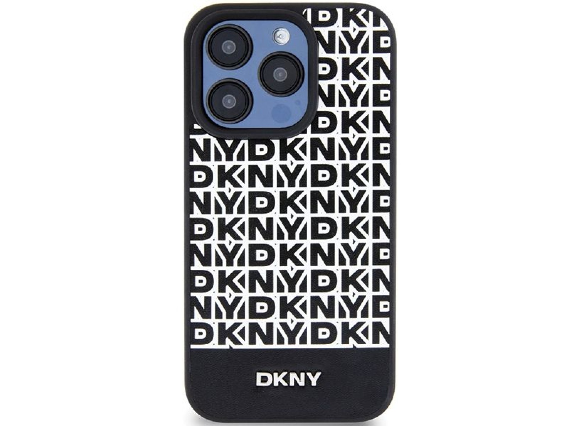 DKNY Leather Printed Pattern Metal Logo MagSafe Case for iPhone 15 Pro Max - Black