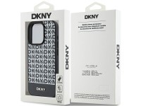 DKNY Leather Printed Pattern Metal Logo MagSafe Case for iPhone 15 Pro Max - Black