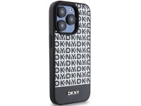 DKNY Leather Printed Pattern Metal Logo MagSafe Case for iPhone 15 Pro Max - Black