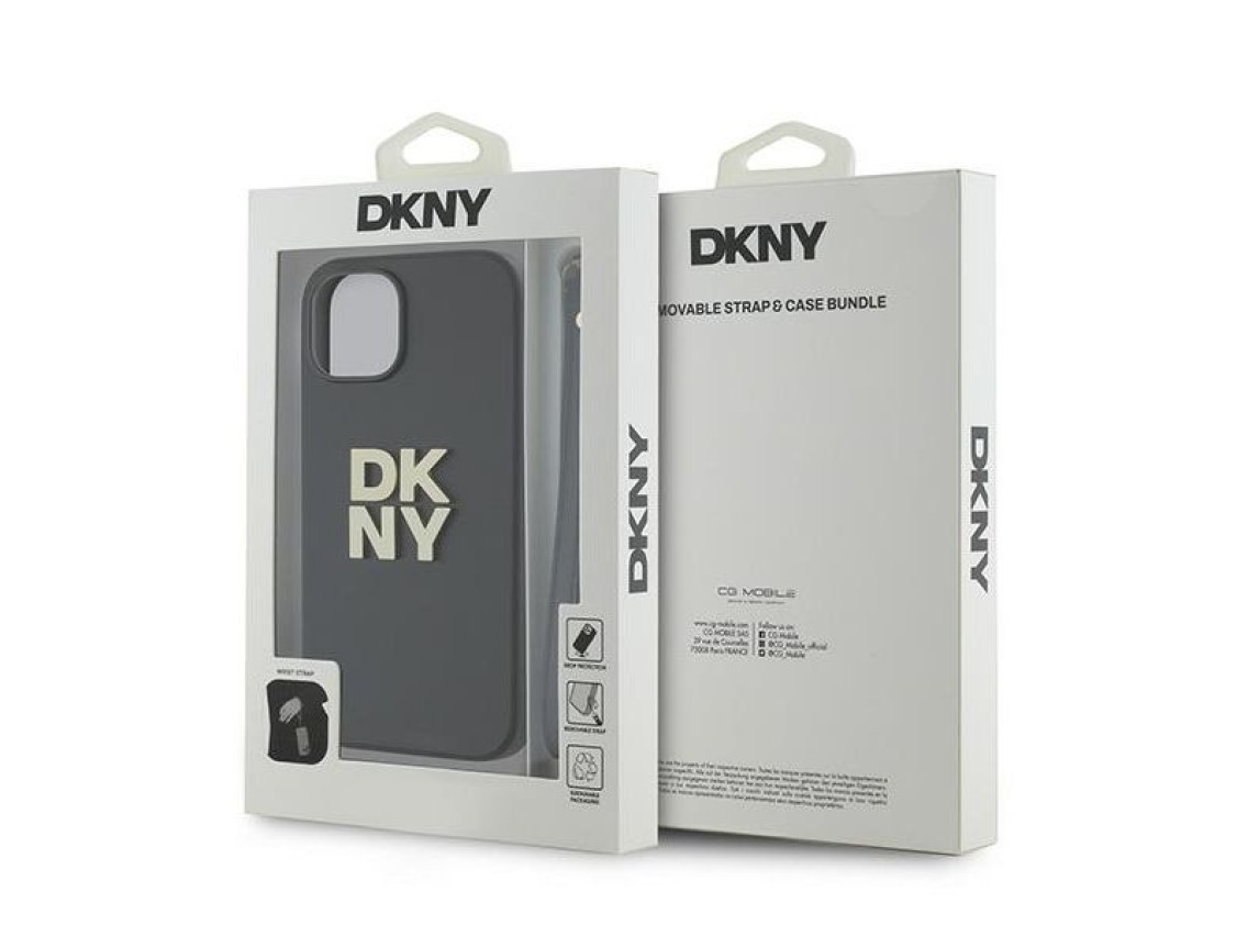 DKNY Wrist Strap Stock Logo case for iPhone 14 / 15 / 13 - black