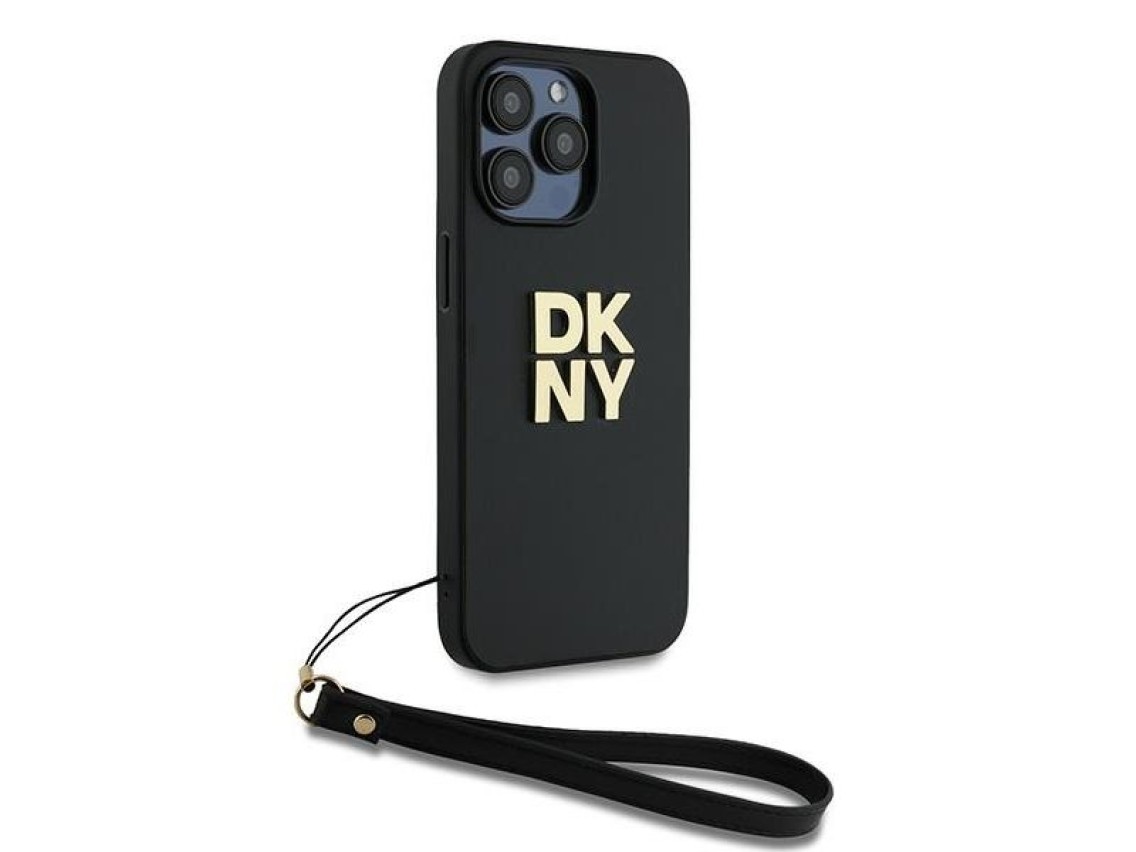Funda con correa de muñeca DKNY con logo para iPhone 14 Pro Max - negra