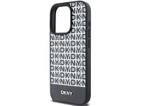 DKNY Leather Printed Pattern Metal Logo MagSafe Case for iPhone 15 Pro Max - Black