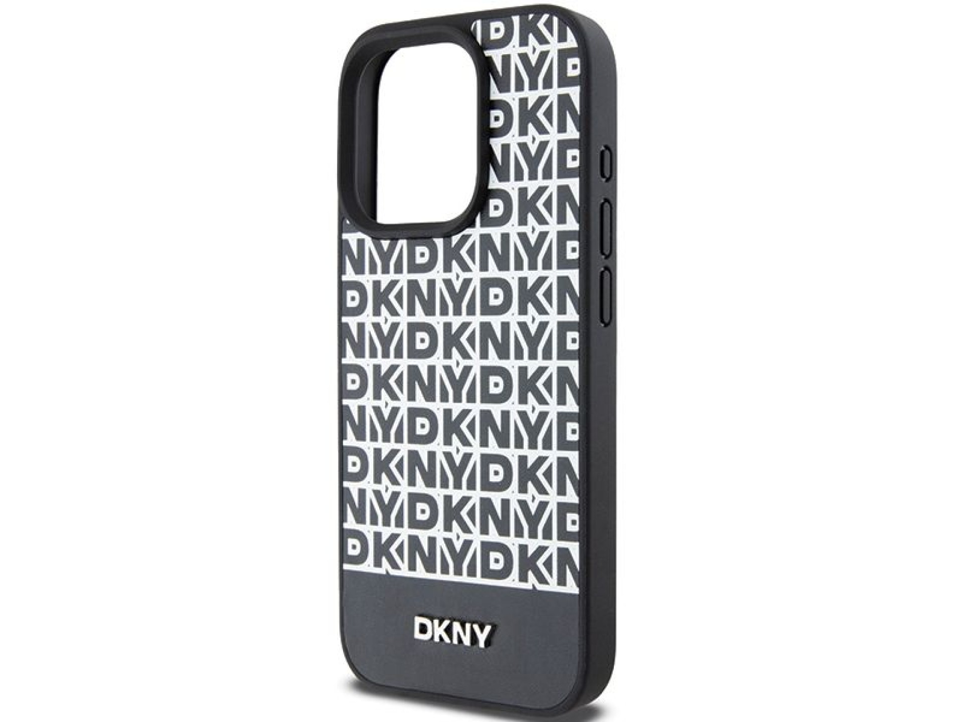 DKNY Leather Printed Pattern Metal Logo MagSafe Case for iPhone 15 Pro Max - Black
