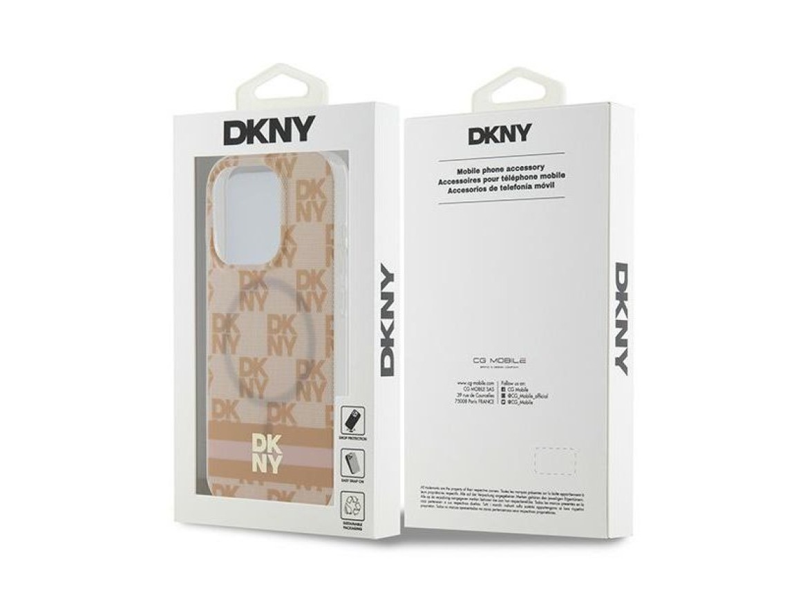 DKNY IML Checkered Mono Pattern & Printed Stripes MagSafe case for iPhone 15 Pro Max - pink