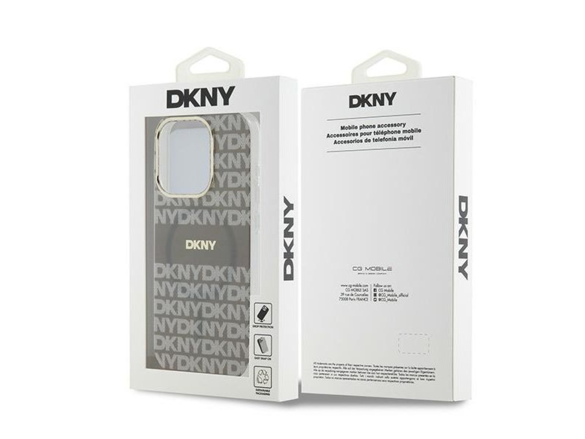 Funda DKNY IML Mono & Stripe MagSafe para iPhone 15 Pro Max - beige
