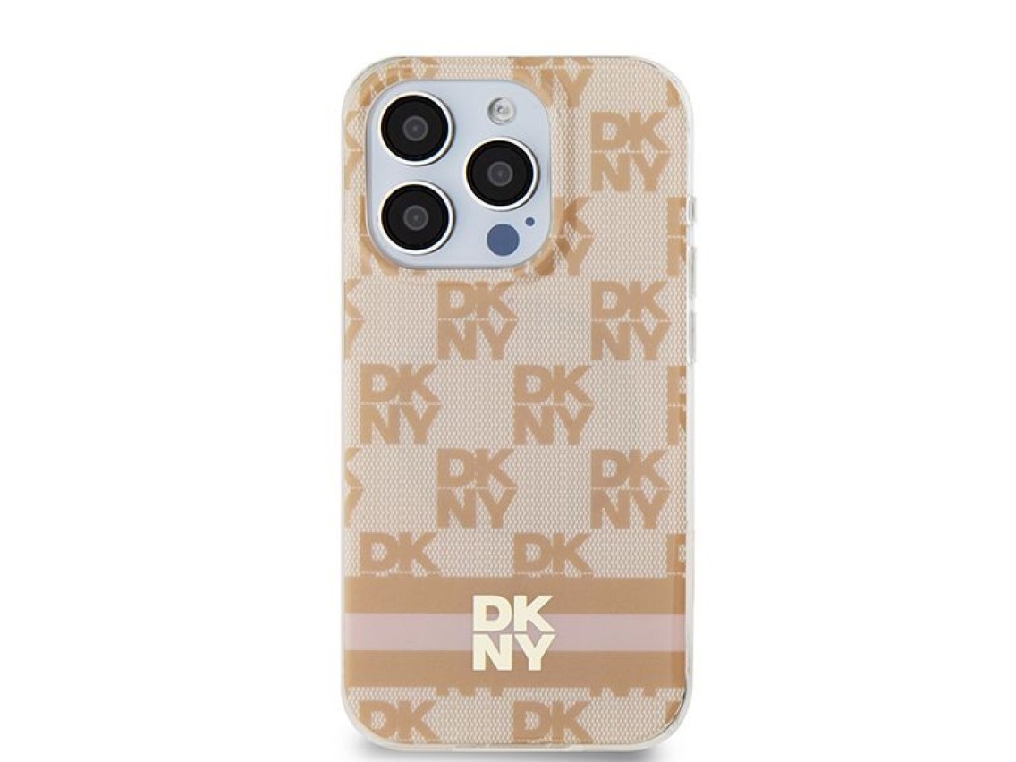 DKNY IML Checkered Mono Pattern & Printed Stripes MagSafe case for iPhone 15 Pro Max - pink
