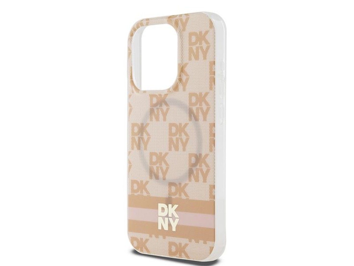 DKNY IML Checkered Mono Pattern & Printed Stripes MagSafe case for iPhone 15 Pro Max - pink