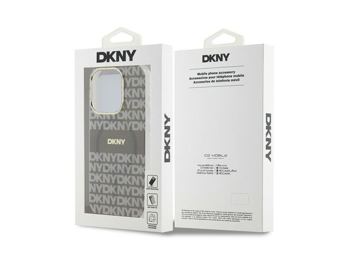 Funda DKNY IML Mono & Stripe MagSafe para iPhone 15 Pro Max - beige