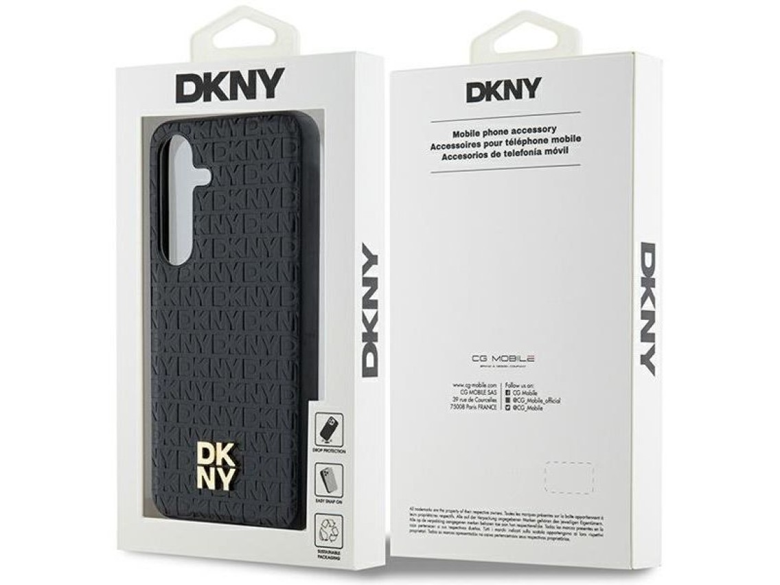 DKNY Leather Pattern Metal Logo MagSafe case for Samsung Galaxy S24+ - black