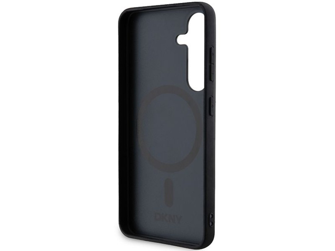 DKNY Leather Pattern Metal Logo MagSafe case for Samsung Galaxy S24+ - black
