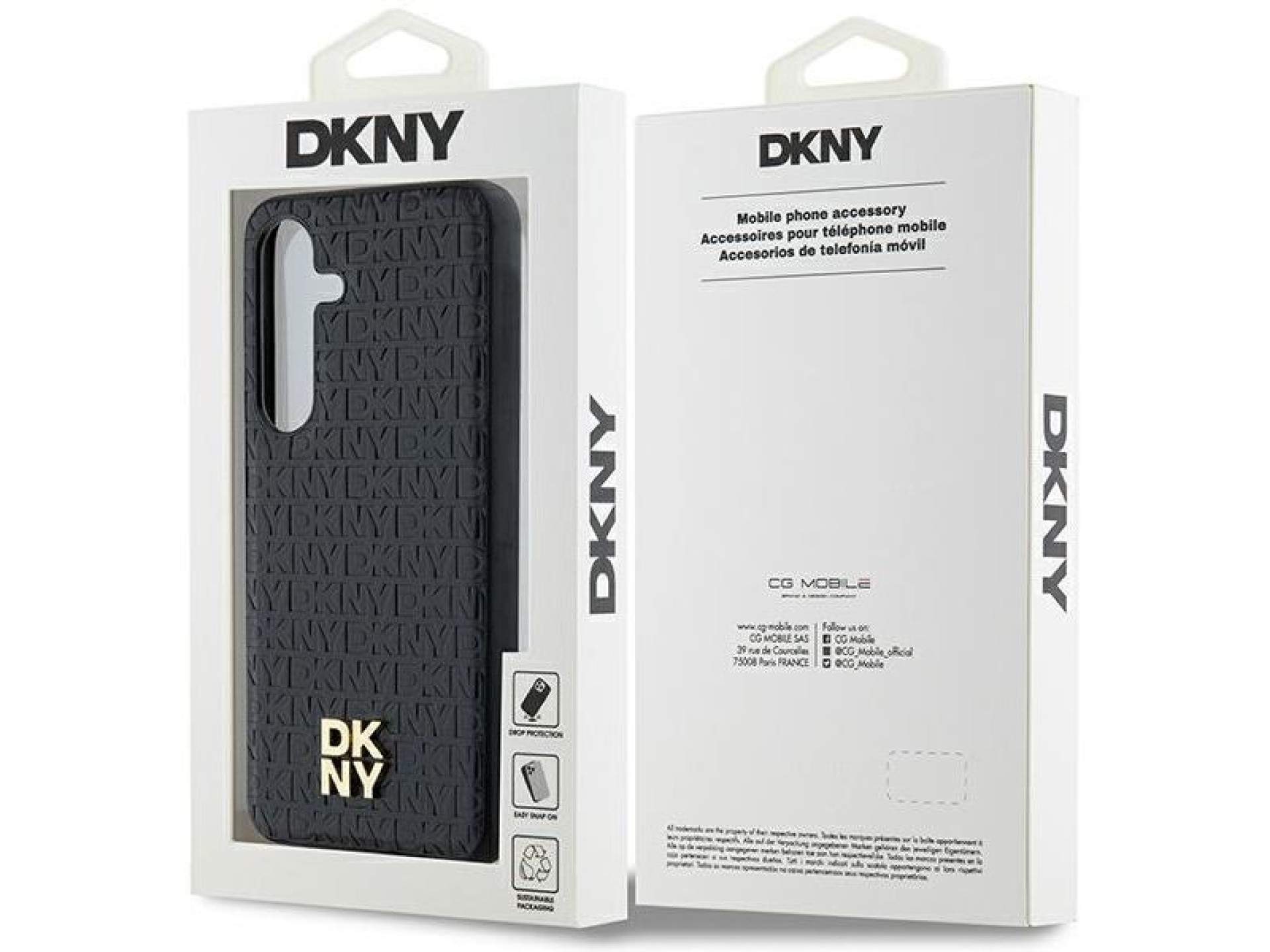 DKNY Leather Pattern Metal Logo MagSafe case for Samsung Galaxy S24+ - black