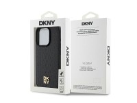Capa MagSafe DKNY em couro com monograma e logotipo metálico para iPhone 15 Pro - Preta Capa MagSafe DKNY em couro com monograma e logotipo metálico para iPhone 15 Pro - Preta