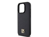 Capa MagSafe DKNY em couro com monograma e logotipo metálico para iPhone 15 Pro - Preta Capa MagSafe DKNY em couro com monograma e logotipo metálico para iPhone 15 Pro - Preta