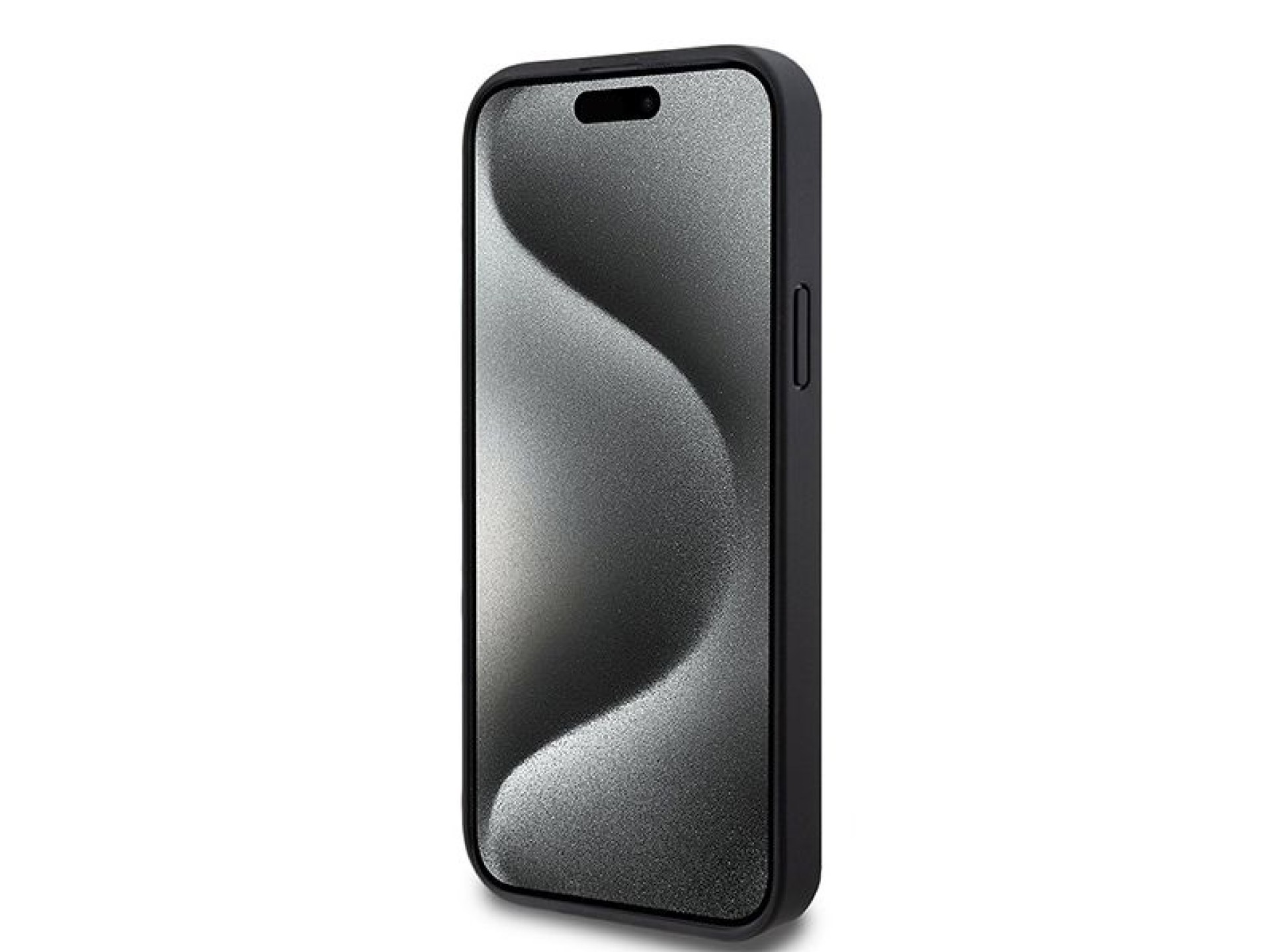 DKNY Leather Monogram Pattern Metal Logo MagSafe Case for iPhone 15 Plus / 14 Plus - Black