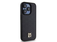 Capa MagSafe DKNY em couro com monograma e logotipo metálico para iPhone 15 Pro - Preta Capa MagSafe DKNY em couro com monograma e logotipo metálico para iPhone 15 Pro - Preta